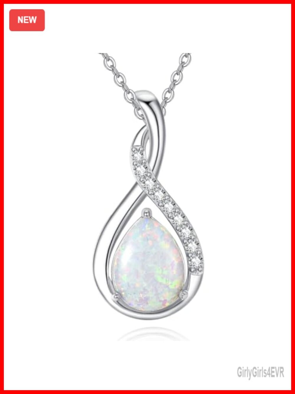 925 Sterling Silver Opal Teardrop Pendant Necklace Cubic Zirconia 18in